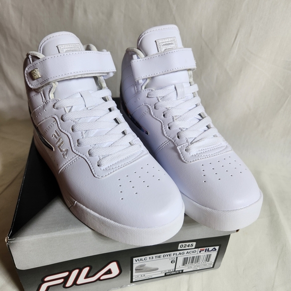 Fila Vulc 13 Tie Dye Flag Acid 6 White High-Top Sneakers with Tie-Dye Accent - Picture 5 of 7